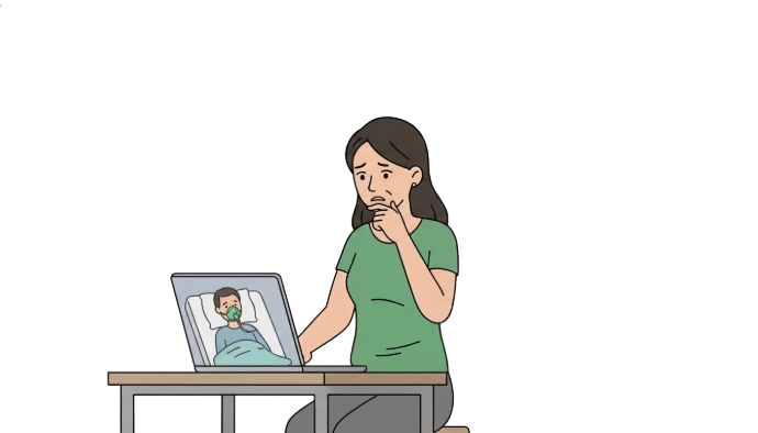Ilustración de una mujer en video llamada